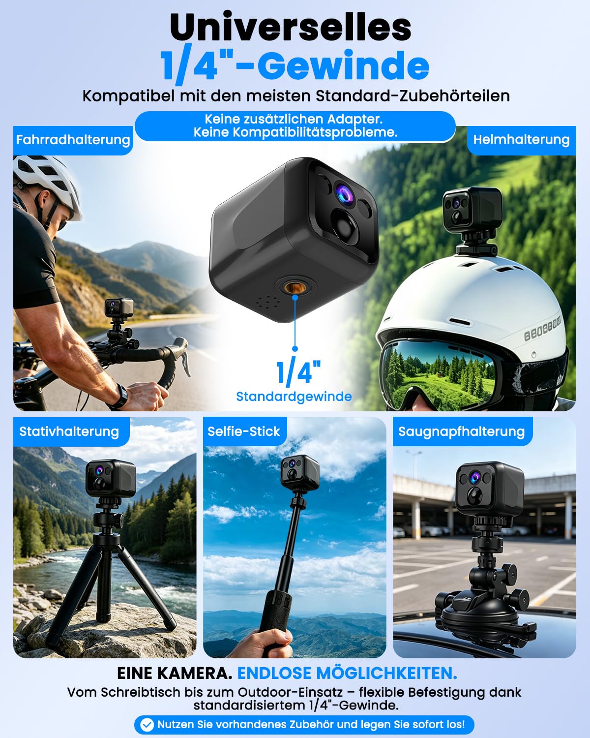 Mini Kamera Überwachungskamera Innen Ohne Wlan, WiFi & AP Hotspot, Kamera Überwachung Außenbereich Akku, 160 Tage Standby, Weitwinkel, Nachtsicht, Kabelloses Kamera für Haus/Haustier, Tiefschwarz