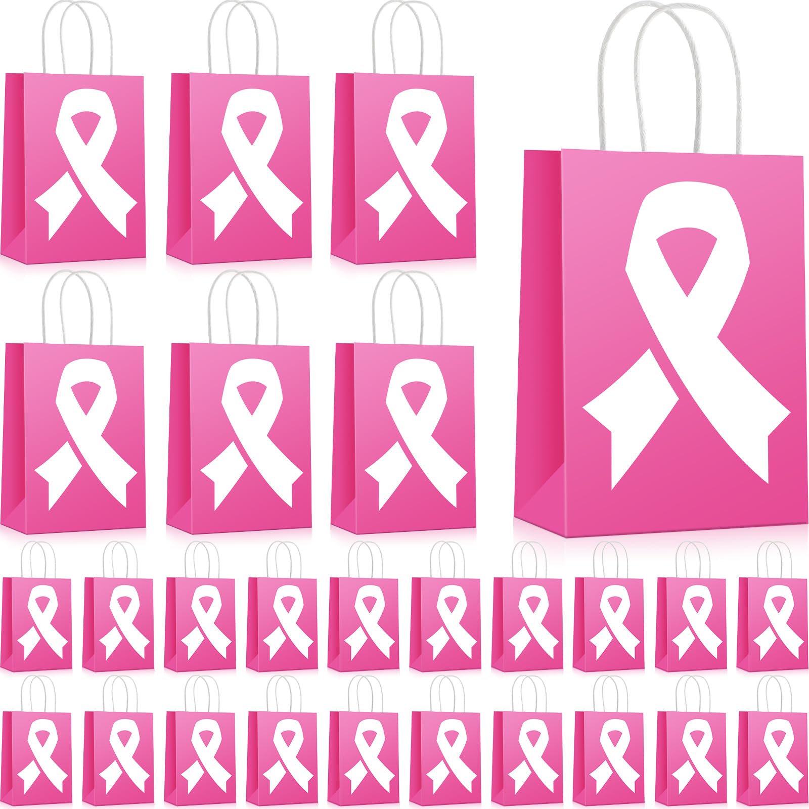 Brustkrebs-Bewusstseins Geschenktüten – 60 Stück, Mit Rosa Schleife & Seidenpapier, Aus Kraftpapier, 21x15x8 Cm