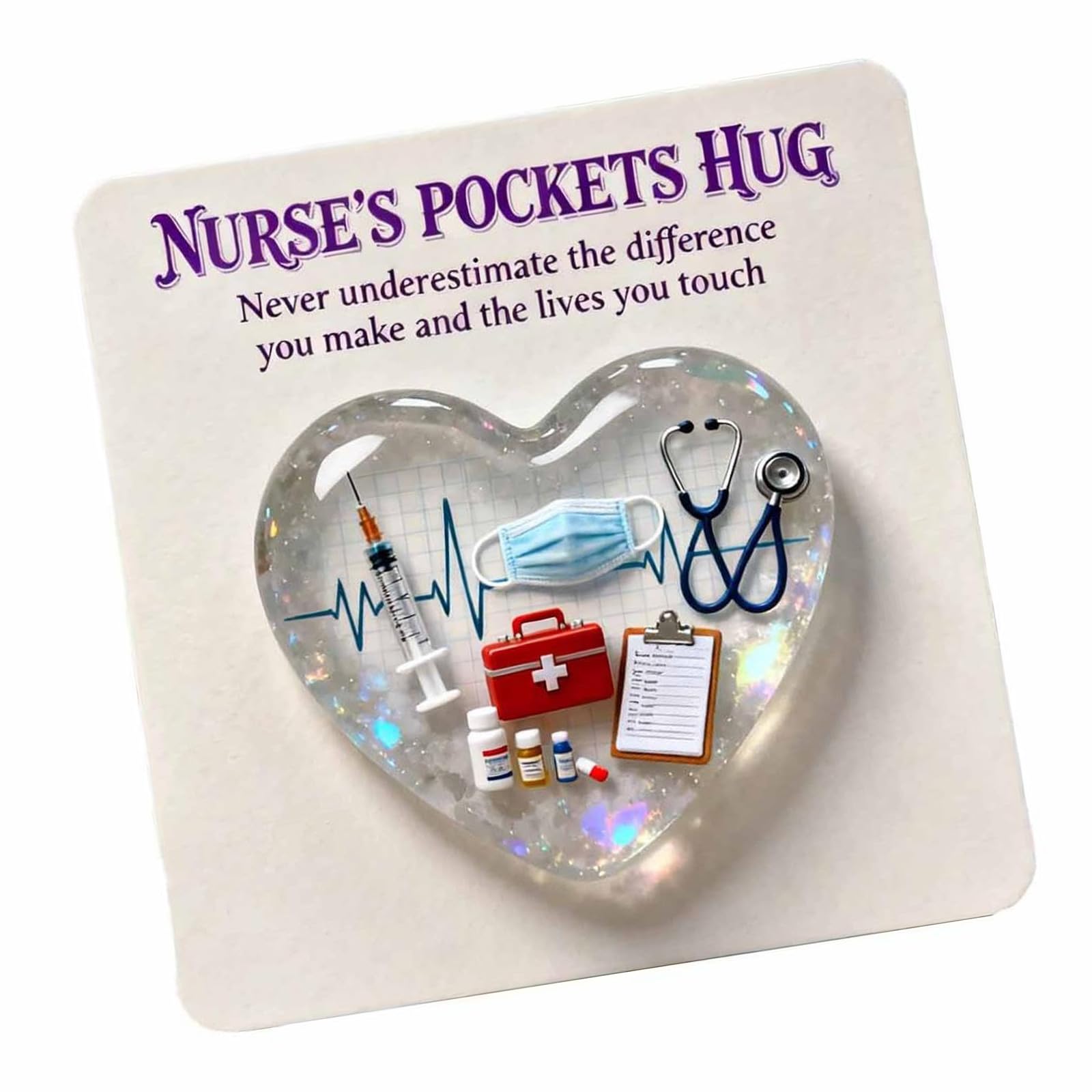 Tsophreniq Transparency Acrylic Heart Pocket Hug Card for Nurses and Doctor Heart Shape Appreciation for Medicals Staff Acrylic Card