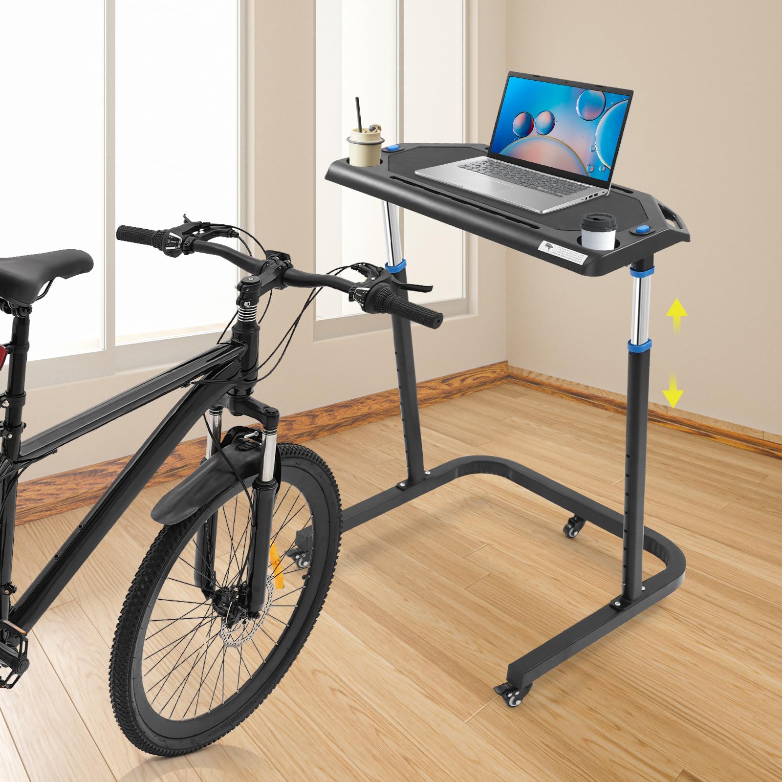 Entrenador de ciclismo de interior con mesa ajustable de 82 – 120 cm, para bicicleta de carretera y de montaña, para el hogar, soporta 50 kg