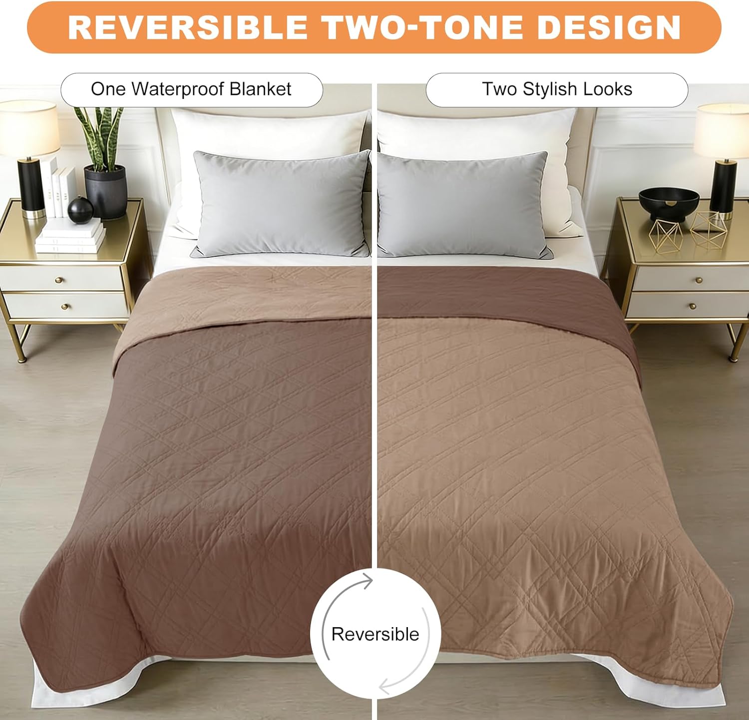 100% Waterproof Dog Couch Protector, Triple-Layer Dog Bed Cover Pet Blanket Reversible 2-Tone Sofa Shield, Non-Slip Furniture Guard for Pets (82x92 Inch, Brown+Taupe)