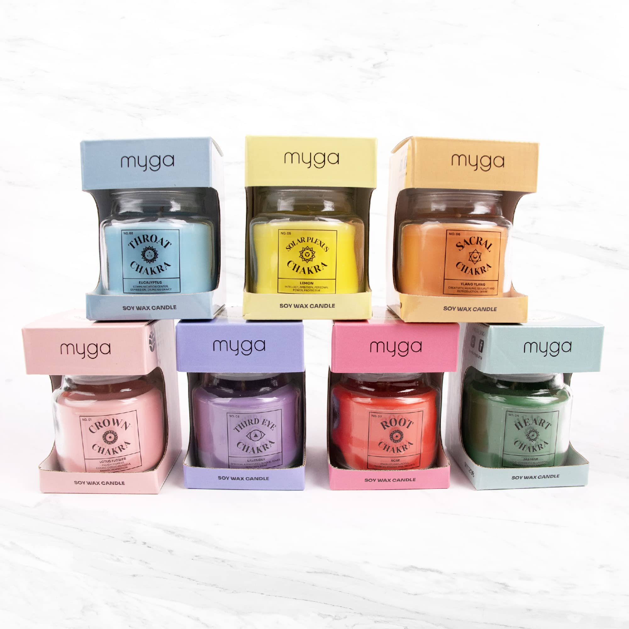 Myga RY1300 Candela Profumata Chakra Sacrale con Cera di Soia al Profumo di Ylang Ylang - Creatività, Guarigione, Riproduzione e Desiderio - Arancione