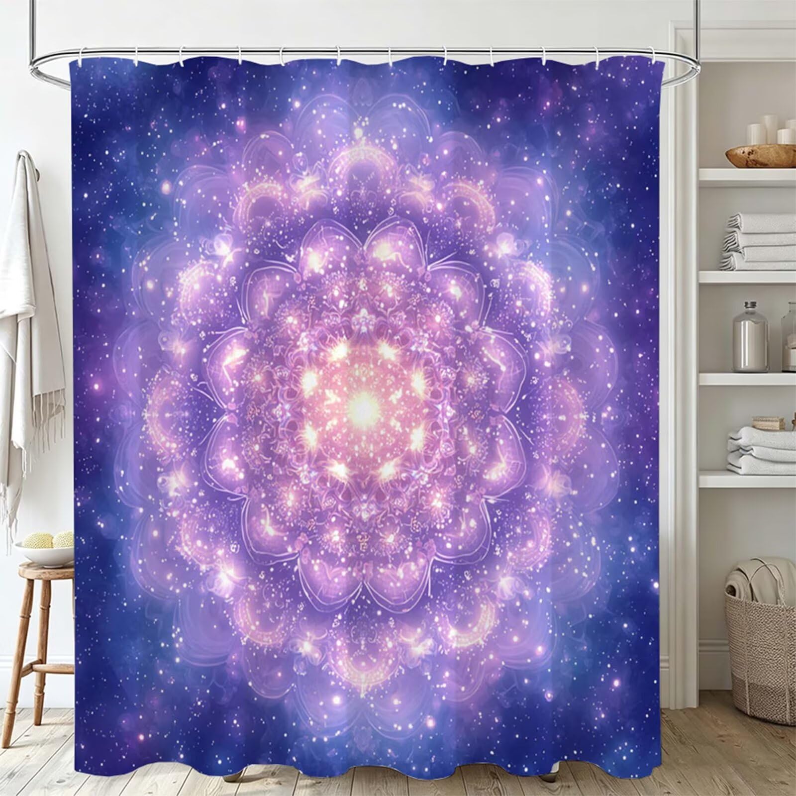 Lilla Tenda Doccia 180x180cm, Tenda per Doccia Tessuto Poliestere Impermeabile Asciugatura Rapida con 12 Anelli, Tende Finestra Bagno e Vasca Pieghevole per Angolare Casa Shower Curtain Mandala J-598