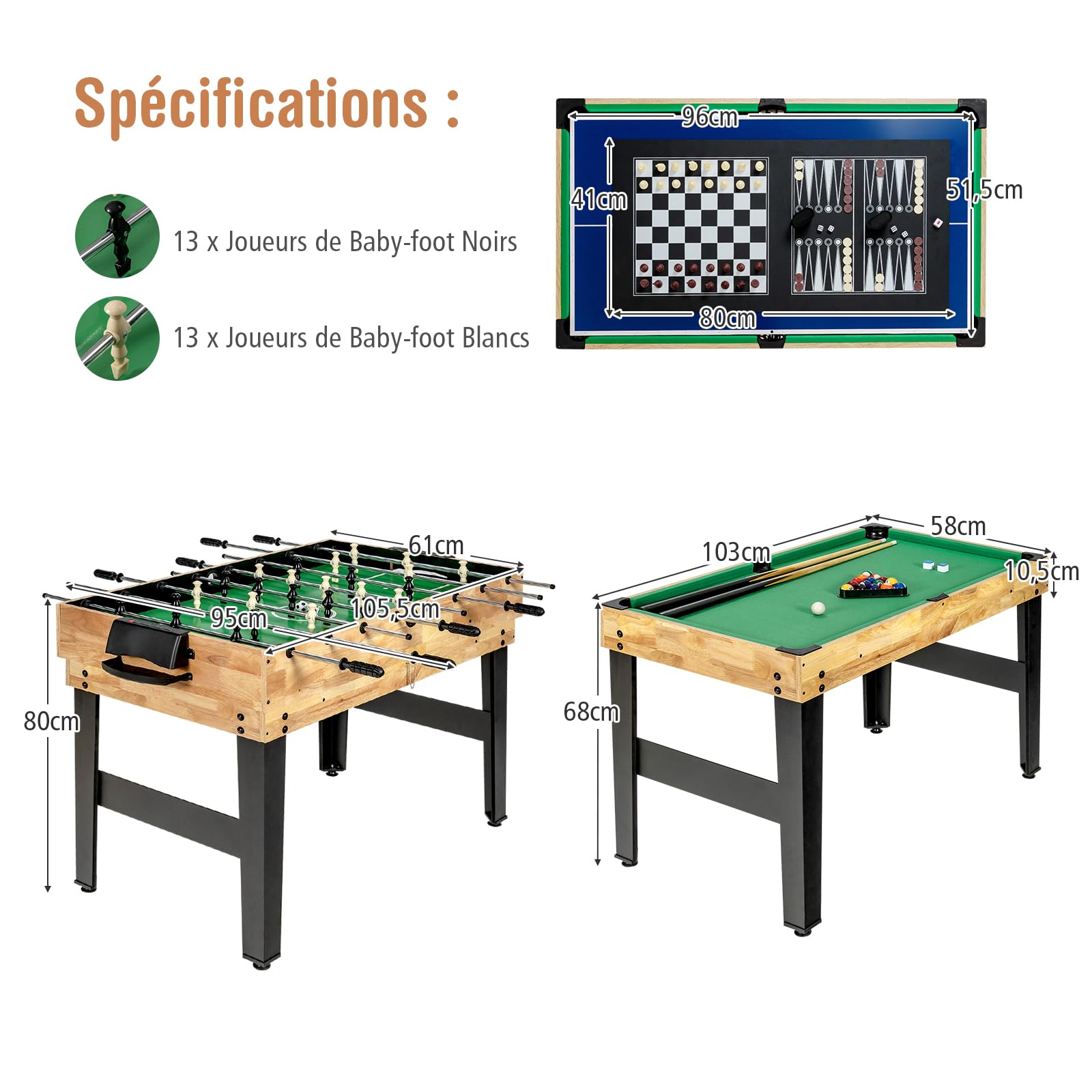 GOPLUS 10 en 1 Table Multijeux, Table Baby Foot Enfant avec Air Hockey, Tennis de Table, Billard, Shuffleboard, Bowling et 4 Jeux de Société, pour Bureau, Bar, Club, pour Enfants 8 Ans