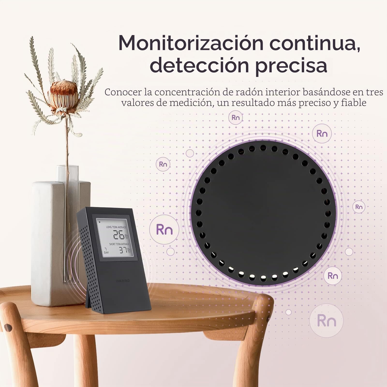Inkbird Medidor Radon,Detector de Radon Portatile Monitoreo Continuo a Corto y Largo Plazo,Alerta de Pila Baja,Versión EU-Bq/m³,Detector de Gas Radón para Casa, Oficina, Garaje