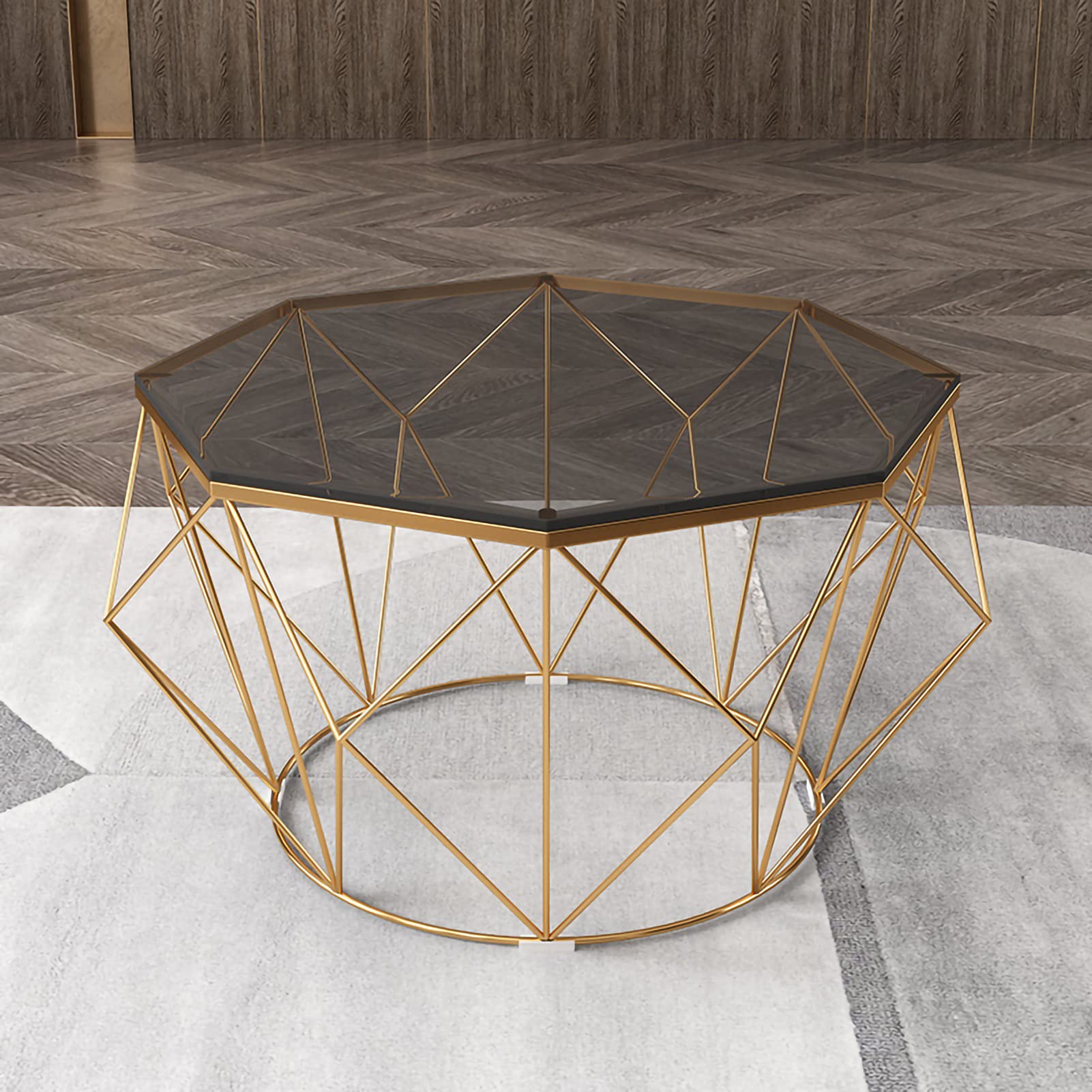 Table Basse Centrale en Verre pour Salon Moderne, Meuble Élégant Octogonal pour un Appartement Design