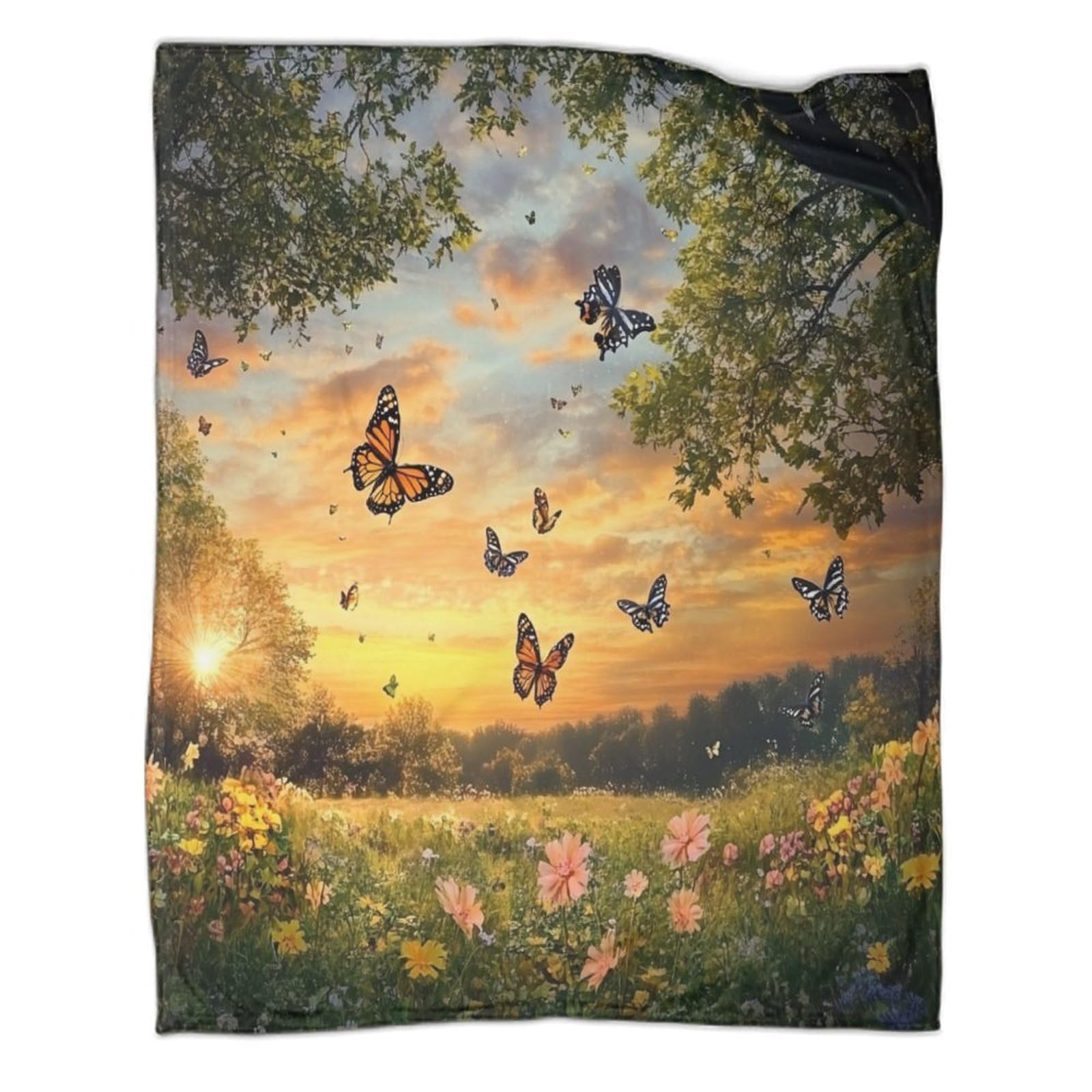Couverture en velours peluche imprimée 3D papillon, finition flanelle haut de gamme