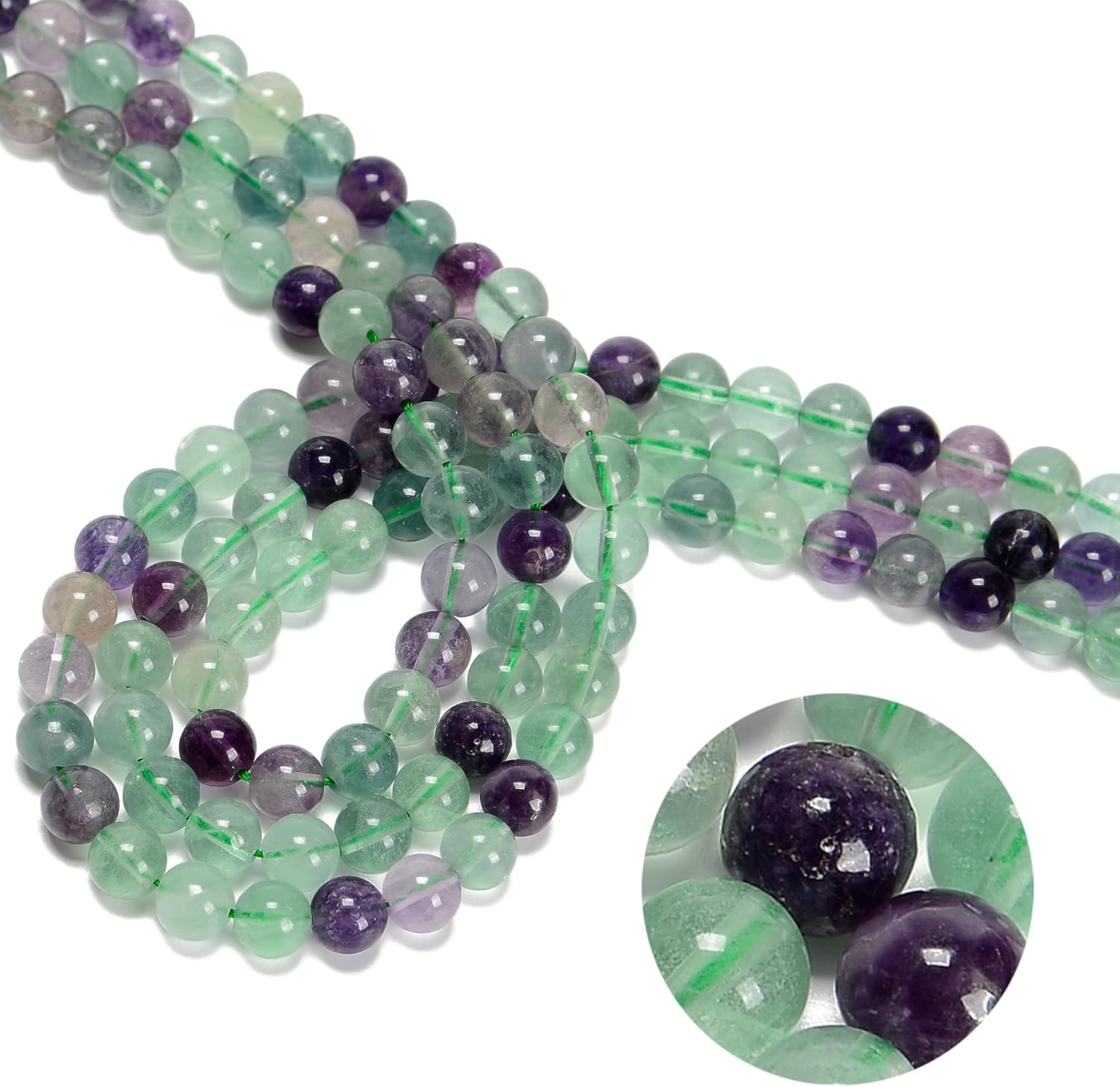 94Pcs(2 Strand/Set) 8mm Colorful Fluorite Natural Stone Beads Round Gemstone Genuine Real Stone Loose for DIY Bracelet Jewelry String Making
