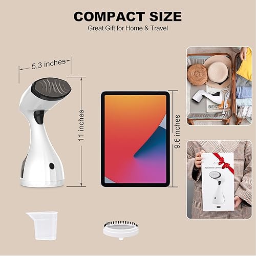 Miniatura 6 de Vaporizador para ropa COKUNST Vapor de ropa portátil de 1500 W de calor rápido para ropa, removedor de arrugas de tela con cepillo 2 en 1, taza de