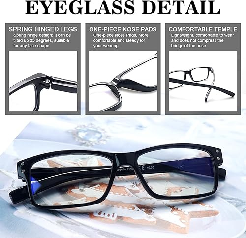 Miniatura 3 de FADBON Paquete de 6 lentes de lectura con bloqueo de luz azul, lectores de bisagra de resorte para hombres y mujeres, marco negro, lentes