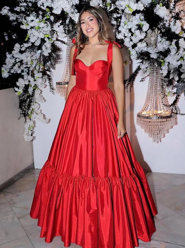 Satin Prom Dresses for Women 2025 Bow Strap Long Ball Gown Sweetheart Ruffles A Line Corset Cocktail Party Dress