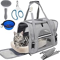 Airline Approved Soft Pet Carrier for Cats & Dogs Up to 20lbs w/ Mat, Nail Clipper, Brush, Foldable Bowl - SZZJKJ Travel Bag