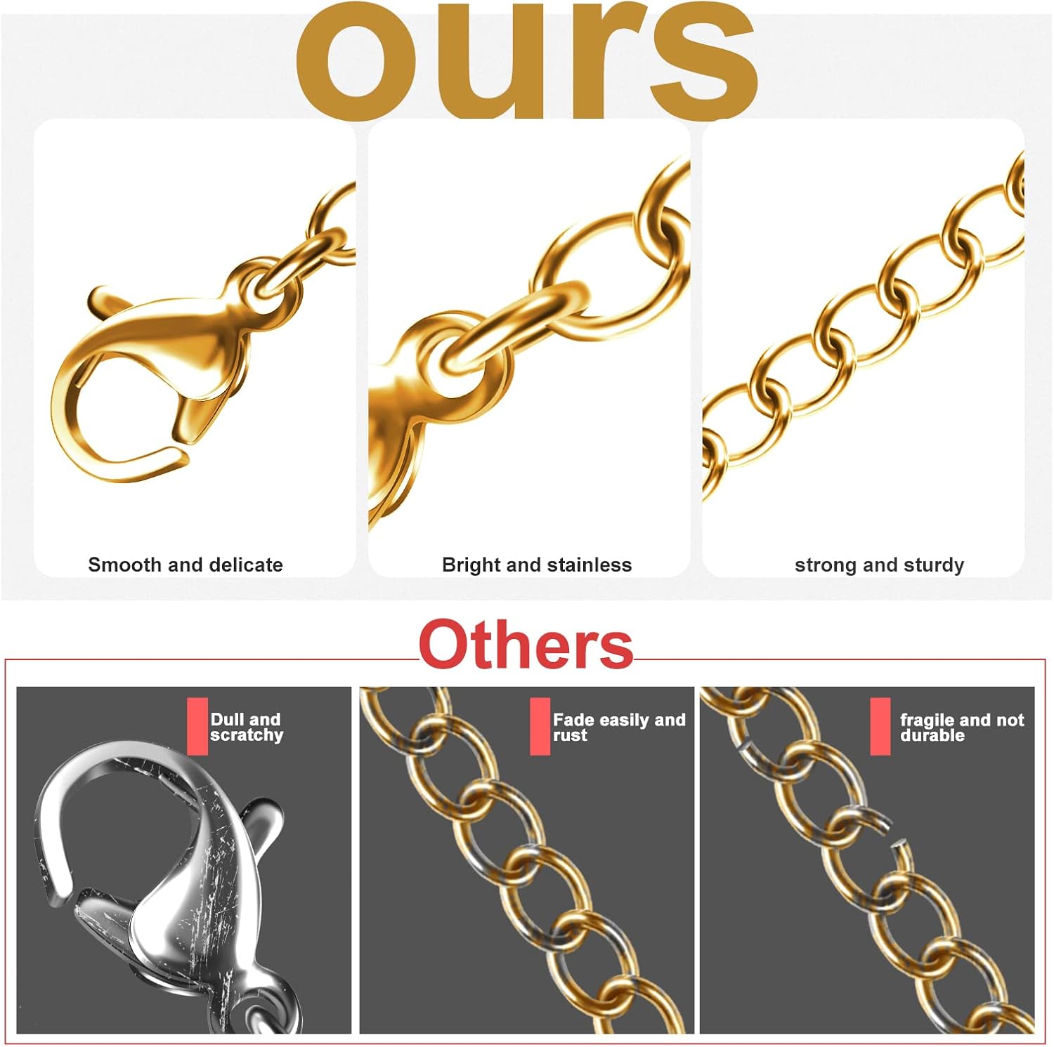 Necklace Extenders, 10Pcs Stainless Steel Gold Necklace Bracelet Anklet Extension Chains with Lobster Clasps and Closures for Jewelry Making - Image 6
