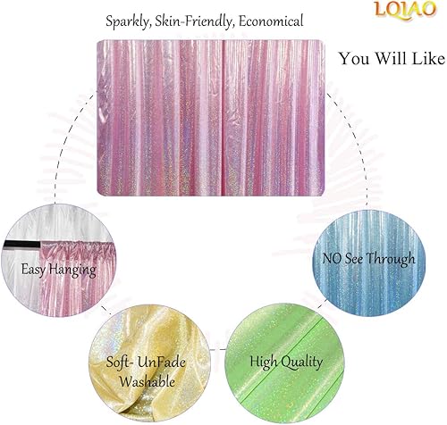 Miniatura 4 de LQIAO - Cortina de telón de fondo de tela holográfica con purpurina, color rosa