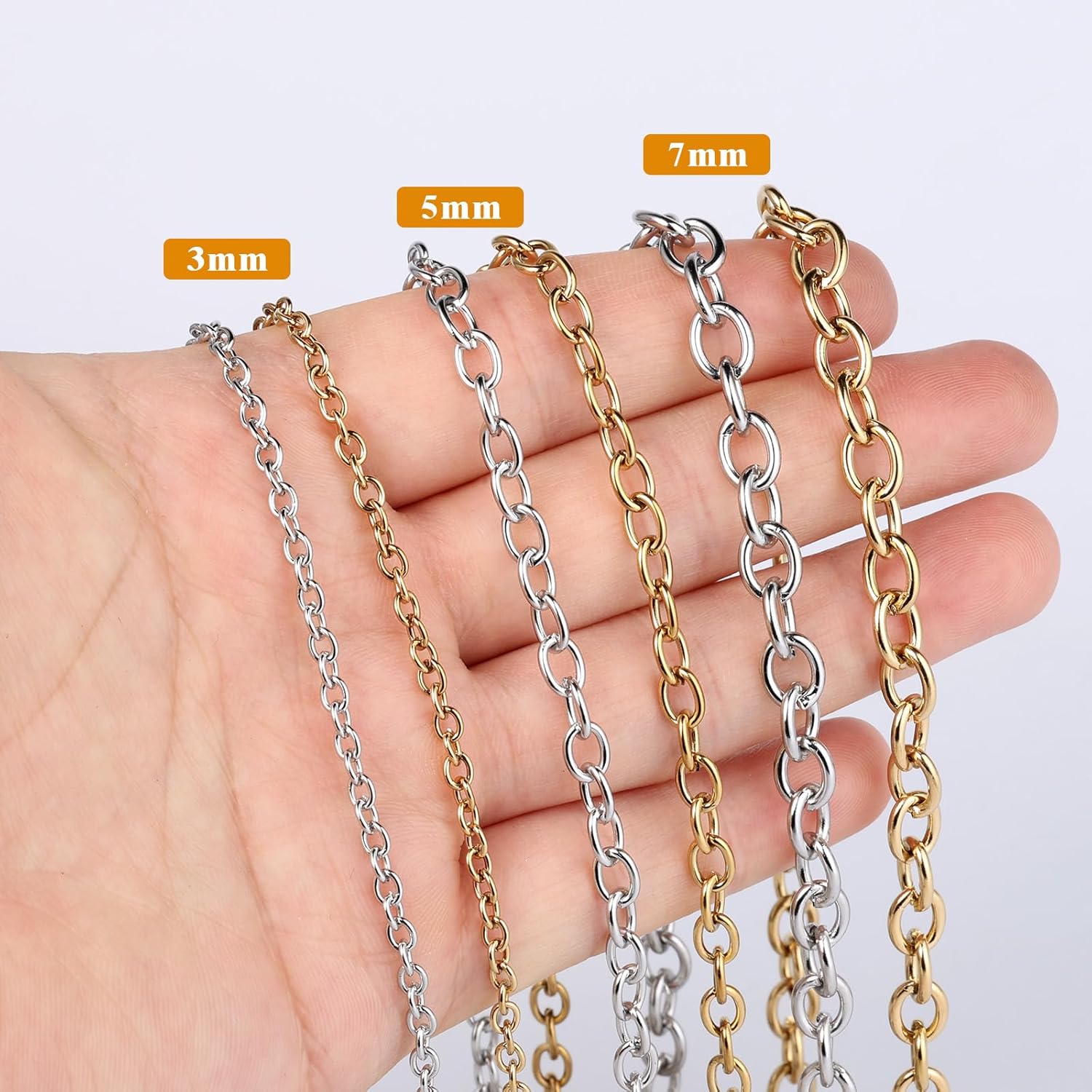 16.5 FT Stainless Steel Rolo Cable Chains Roll, 7mm 304 Stainless Steel Cable O Shaped Link Chain Bulk Spool for Jewelry Making DIY Craft