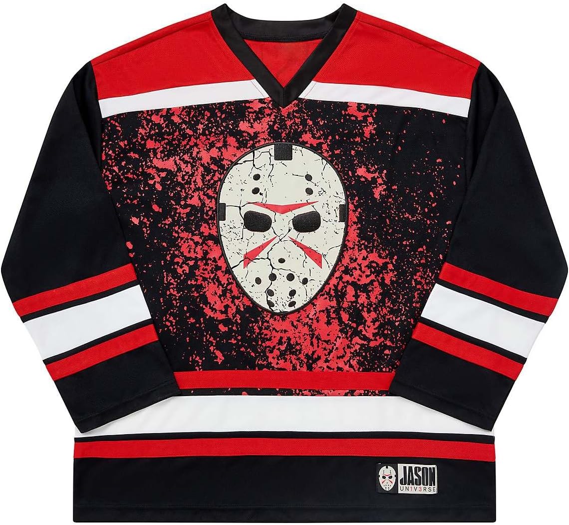 Spirit Halloween Friday the 13th Adult Jason Voorhees Blood Hockey Jersey, Officially Licensed, Horror Movie Apparel