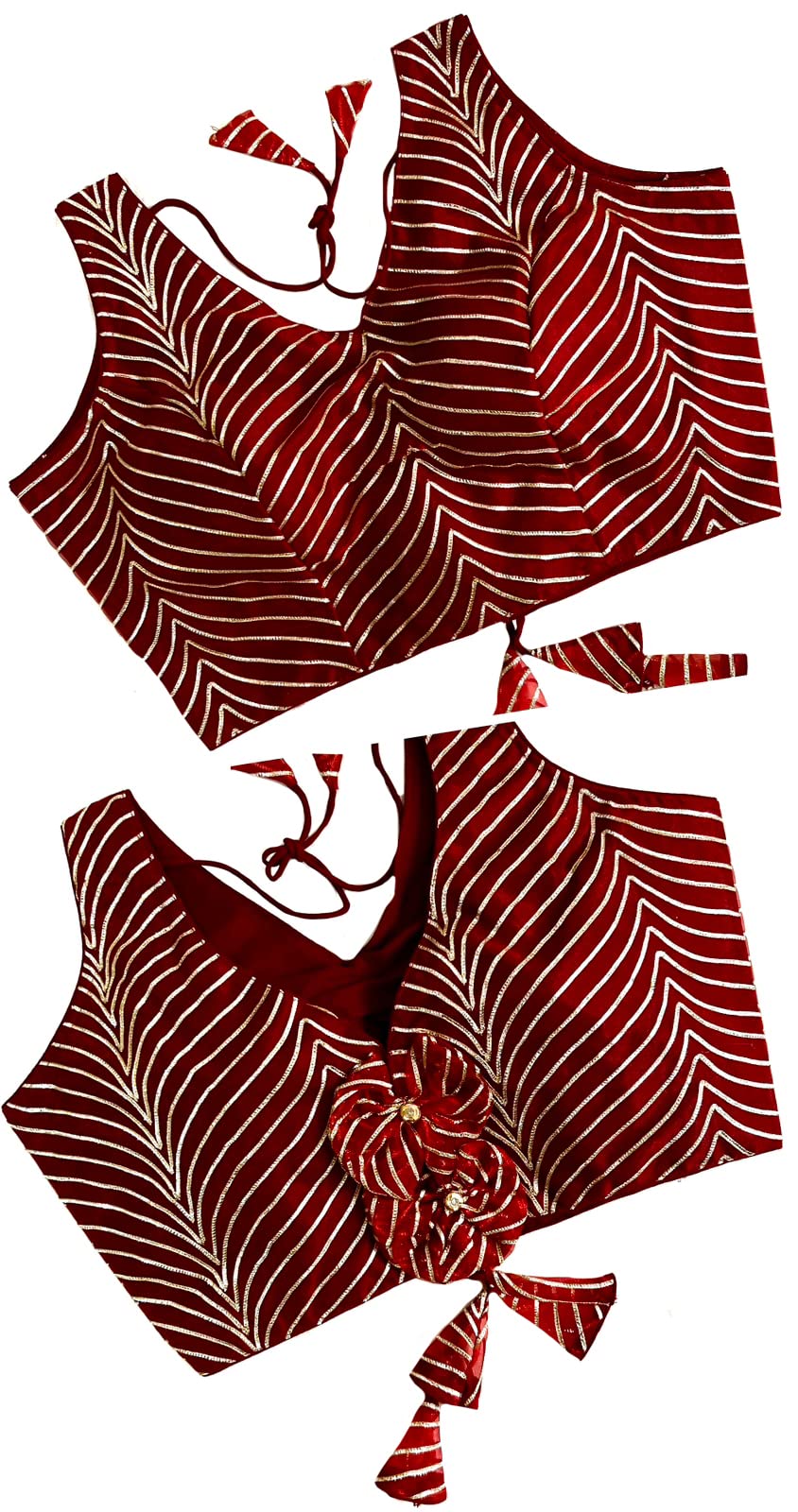 Pujia Mills Women's Fancy Sleeveless Maroon Saree Blouse(Om Maroon)