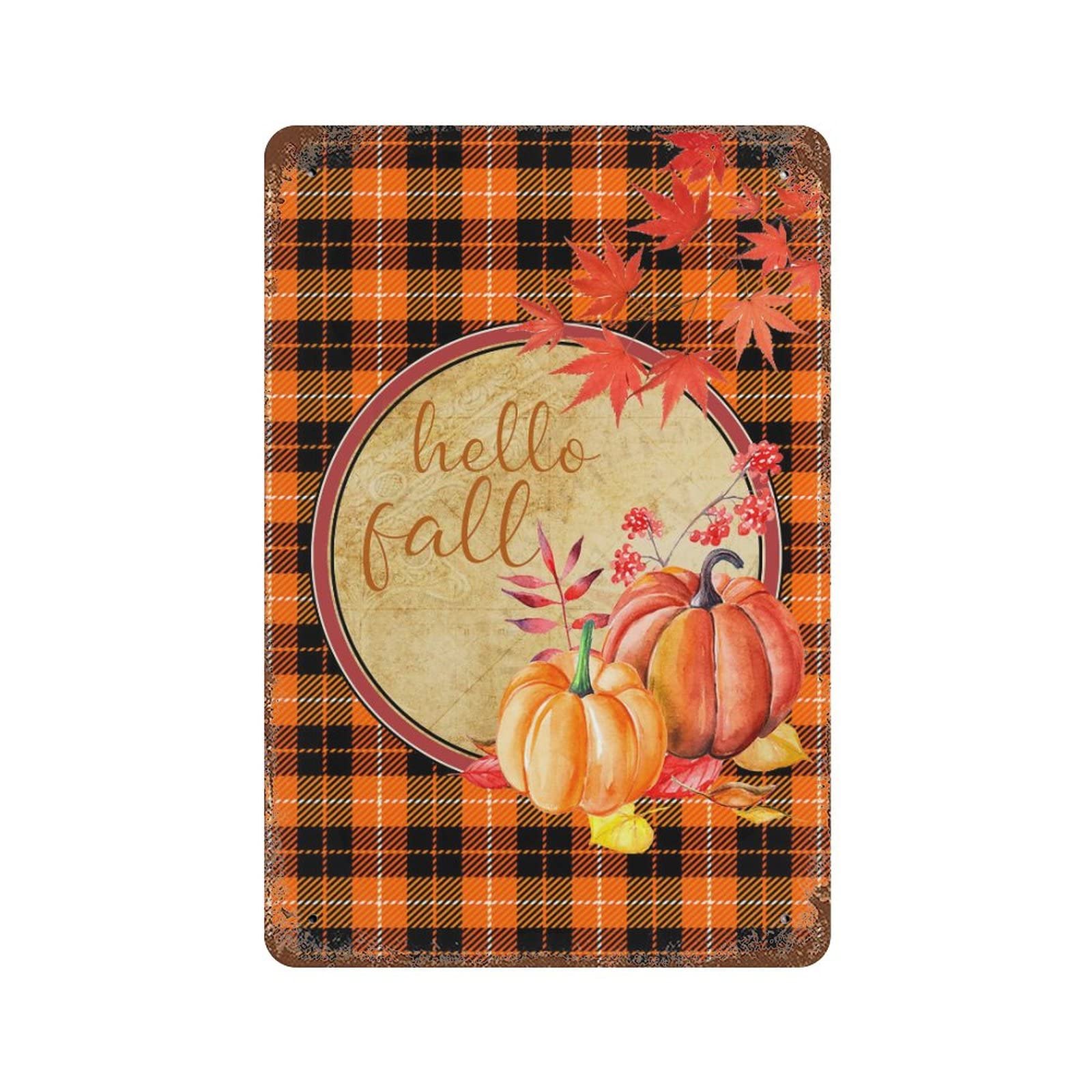 Panneau Hello Fall Pumpkin en bois de 30x45 cm pour decoration d automne
