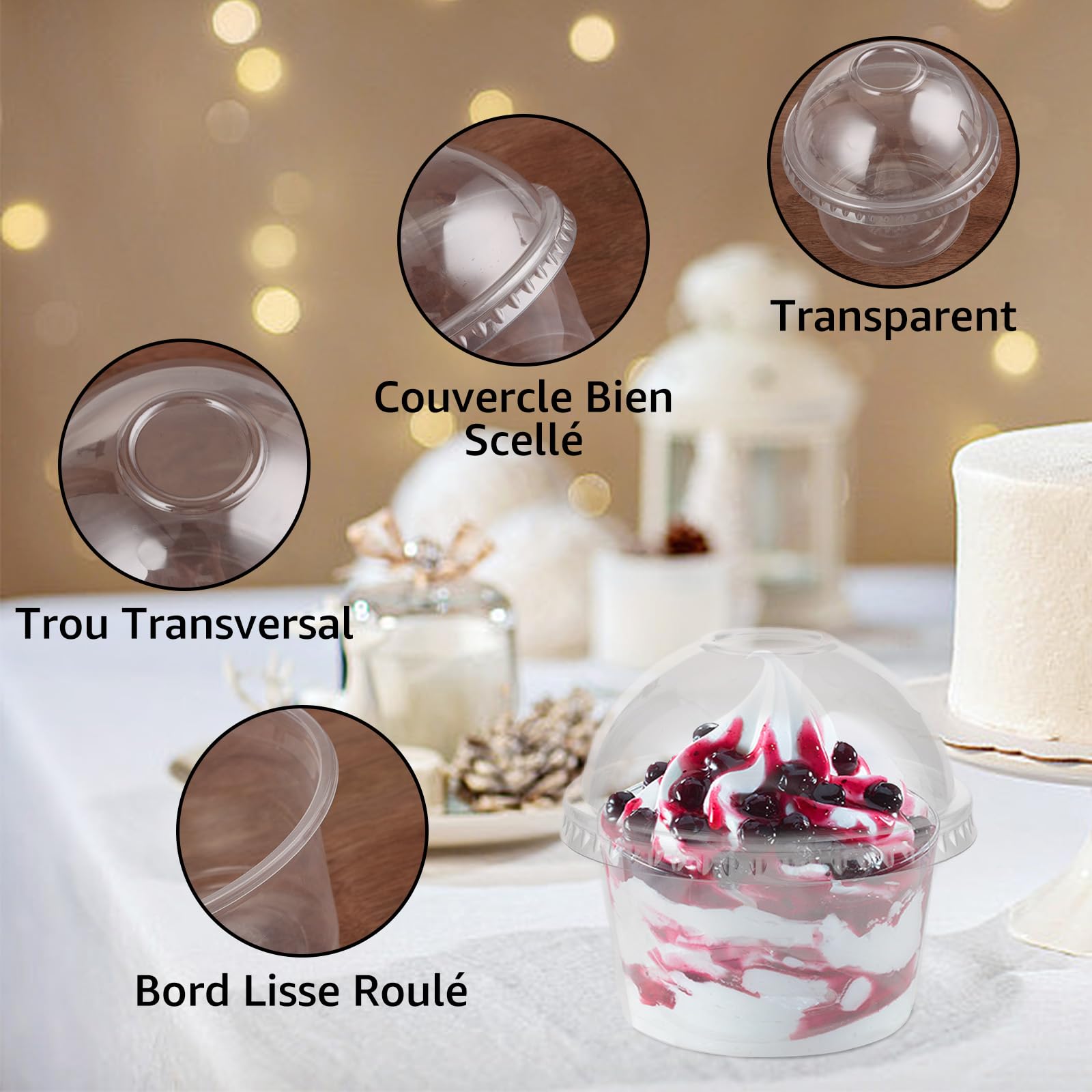 STARVAST 100 Stück Dessertbechern 250 ml/8 oz Dessertschalen-Set, Mit 100 Suppenlöffeln 100 Deckel, Dessertschalen mit Deckel Wiederverwendbar für Mousse, Pudding, Eis, Buffets, Dessertparty, Picknick Küche, Haushalt & Wohnen