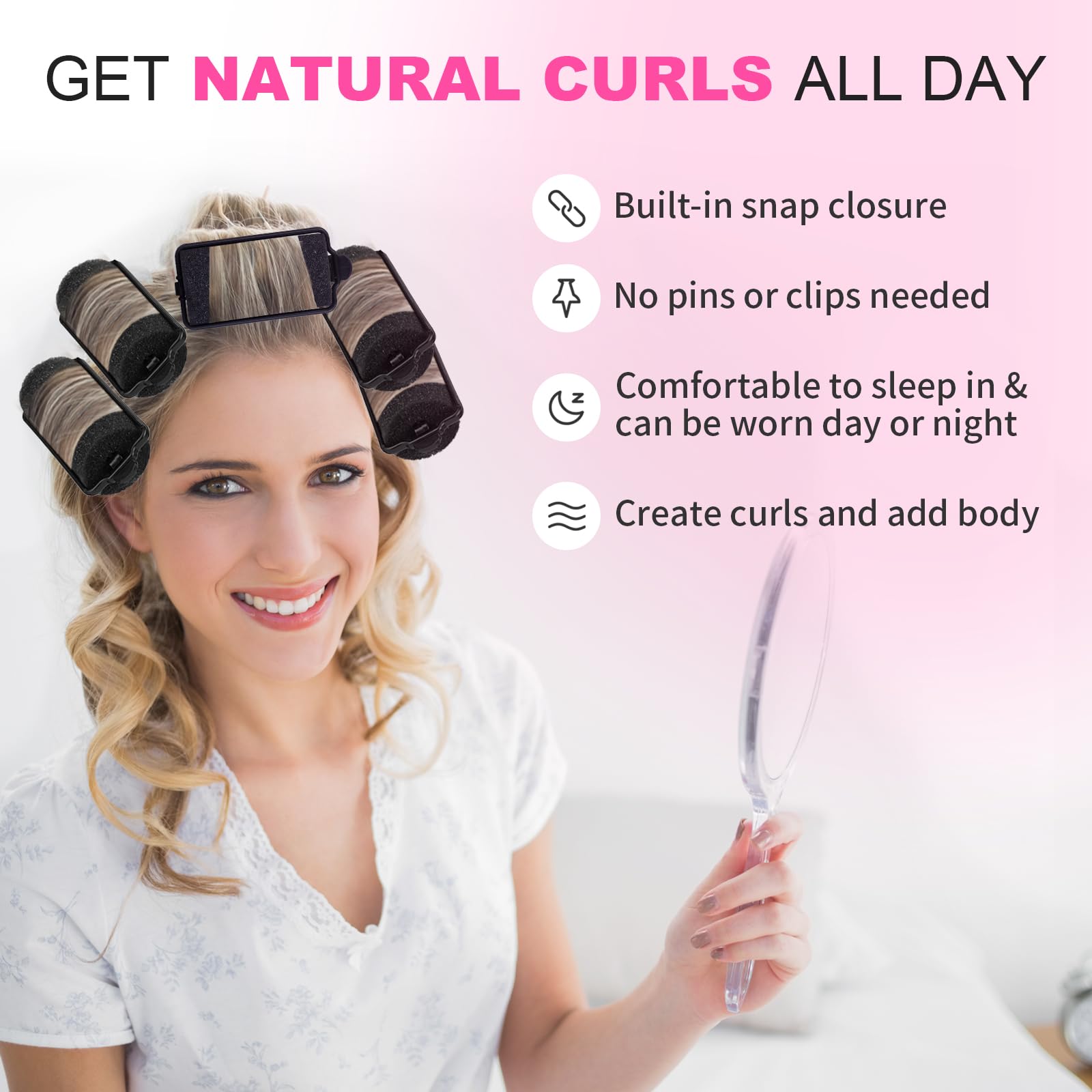 36 rizadores de pelo de espuma suave, rizadores flexibles para dormir para peinar el cabello (1.2 pulgadas, negro)