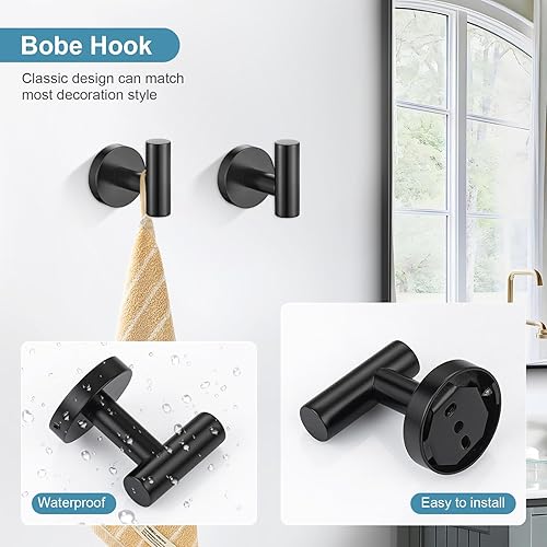 Miniatura 3 de TQKAG Juego de accesorios de baño negro mate, 5 piezas, juego de barra de toalla de acero inoxidable SUS304 redondo para baño montado en la pared