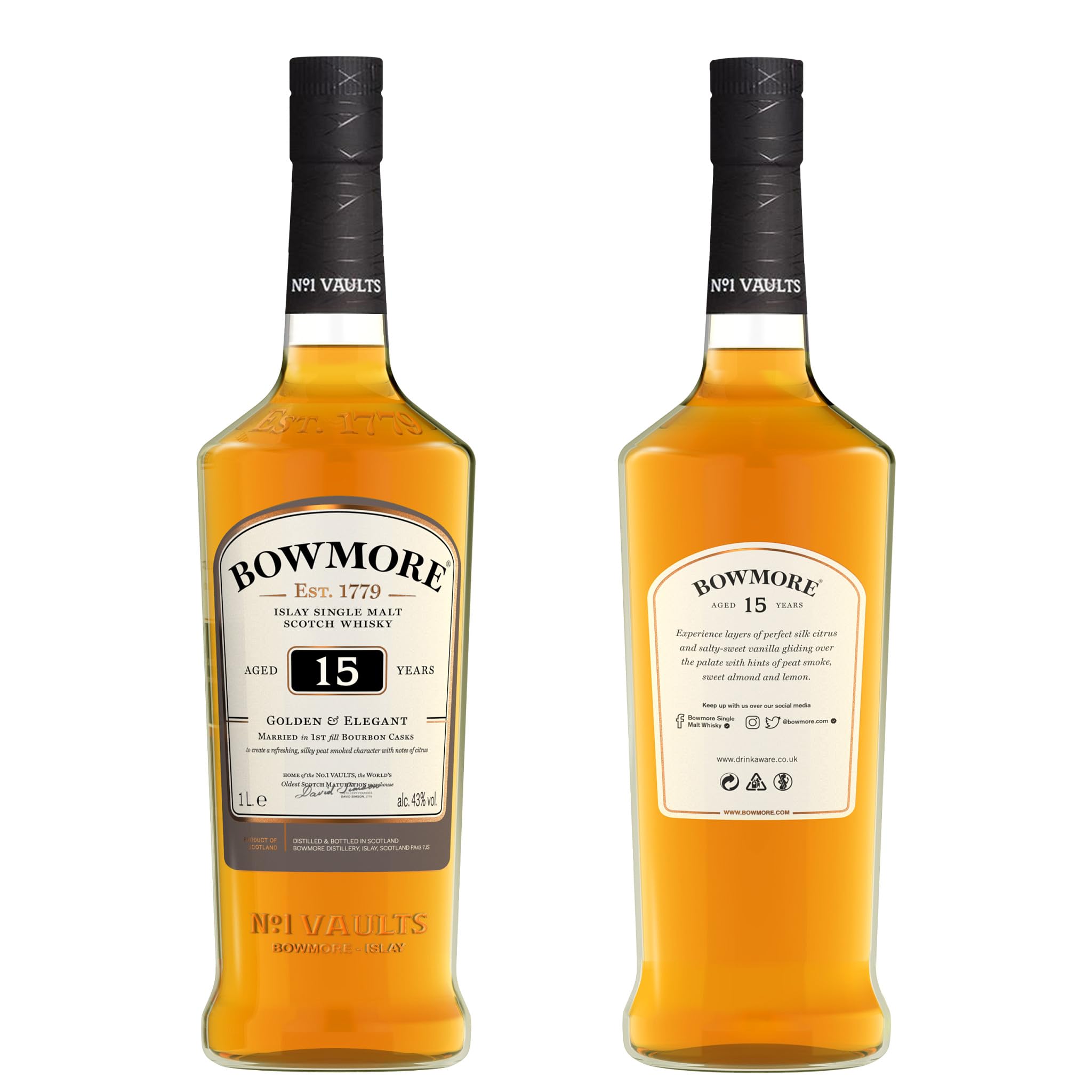 Bowmore 15 Ans Golden & Elegant Single Malt Whisky 1 L