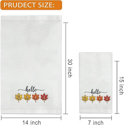 Miniatura 2 de Hexagram Juego de 2 toallas de mano bordadas de otoño, toallas de baño de otoño, toallas de cocina de hojas de arce, decoración de baño de otoño