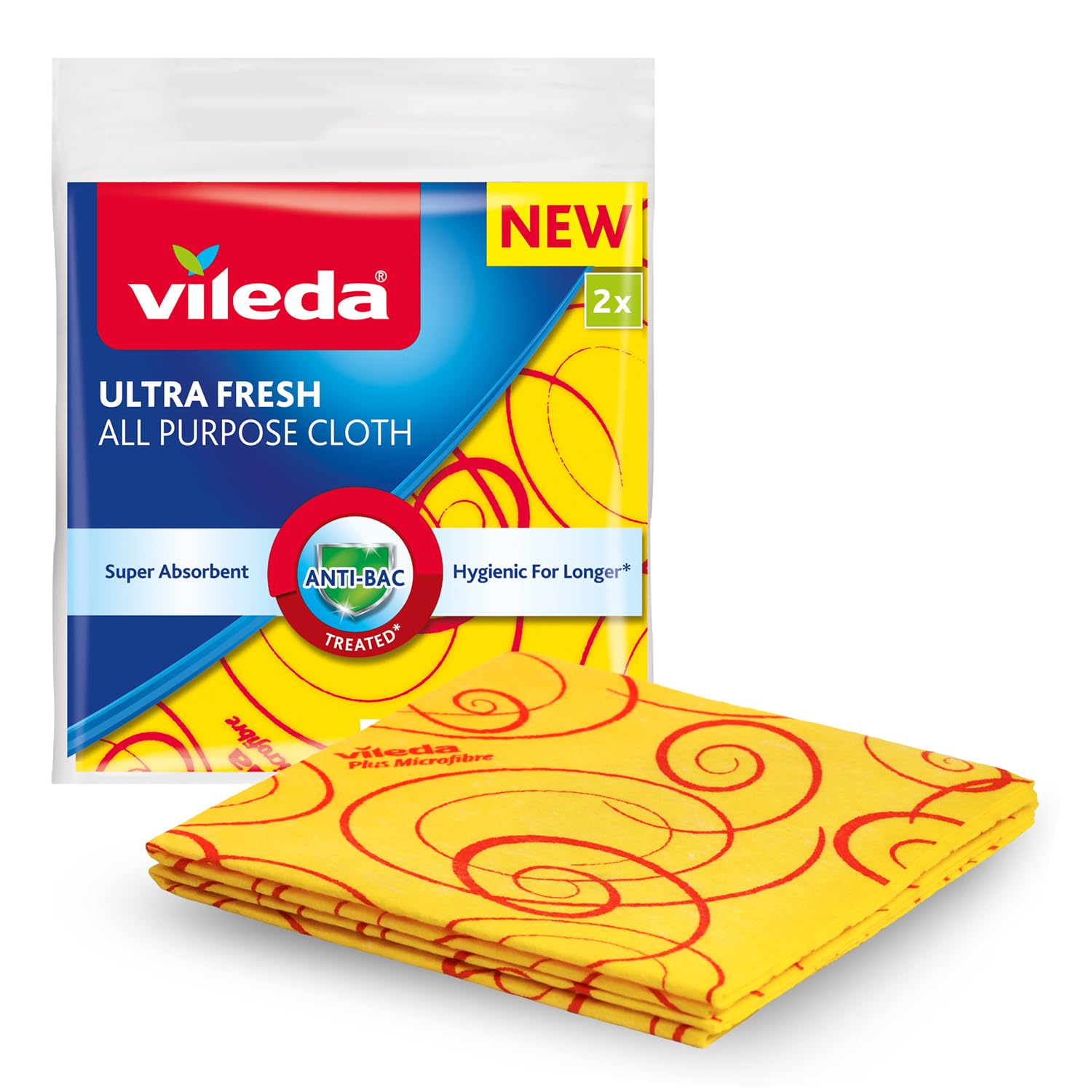Vileda ULTRA FRESH All Purpose Cloth | Anti-bacterial* | All-Purpose Cloth |Super Absorbent | Pack 2 Pc