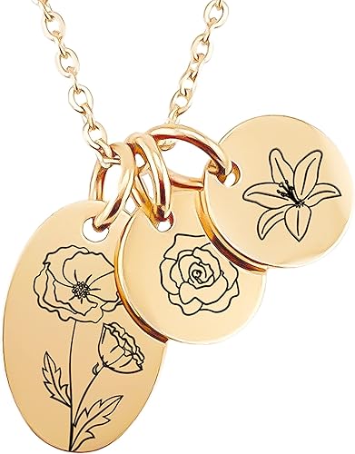 Miniatura 2 de Collar de flores de nacimiento, personaliza tus flores del mes de nacimiento, regalo del día de la madre de niños, plata, oro, joyería peronalizada