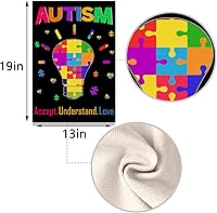 Vista 3 de Nepnuser Bandera de jardín de concienciación sobre el autismo, con luz de rompecabezas azul, con texto en inglés "Accept Understand Love