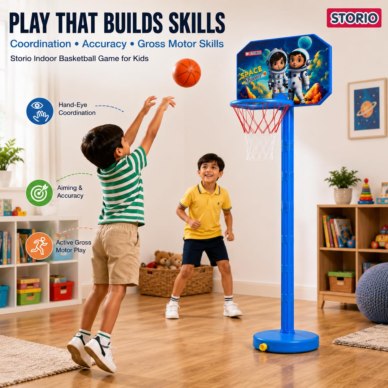 Storio Indoor Basketball Game - Kids Mini Hoop Playset -7