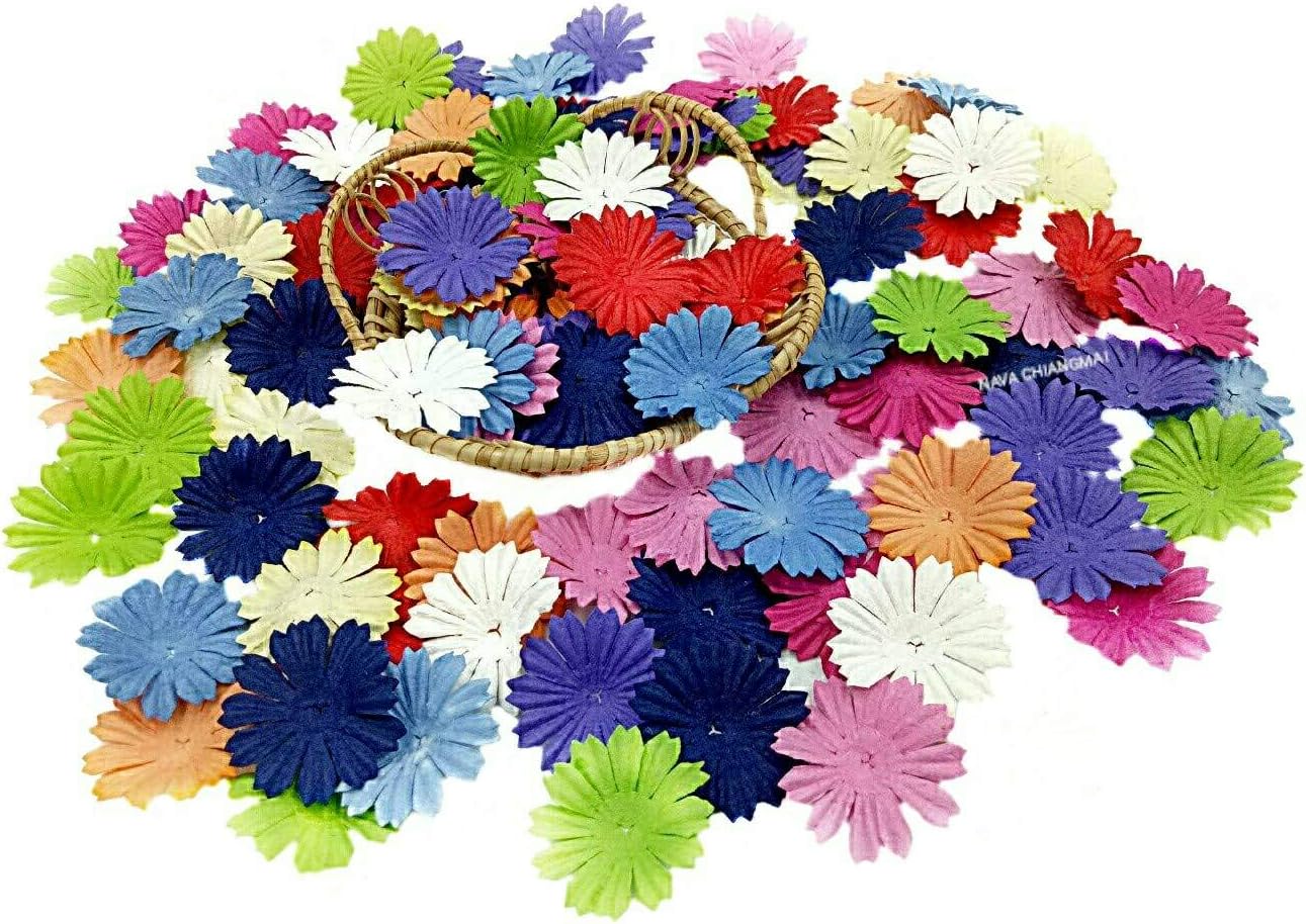 NAVA CHIANGMAI 100 pcs Daisy Mulberry Paper Flower Petals Artificial Craft Scrapbooking Embellishment,Wedding Supply Accessory DIY,Assorted Color Petal Flower (Mixed Color)