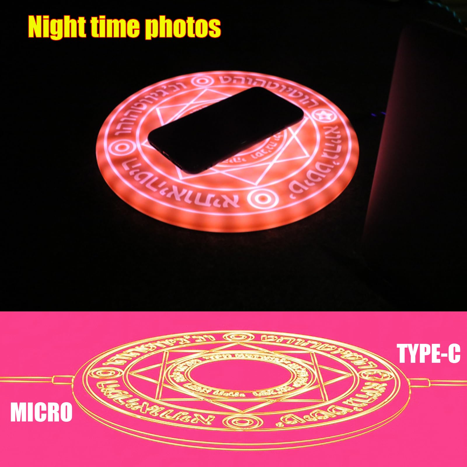 Magic Girl Sense Sound and Light Caricatore Senza Fili per Telefoni Cellulari Con Certificazione Qi, Riconoscimento Intelligente Degli Oggetti, Ricarica Rapida Da 10 W,Pink