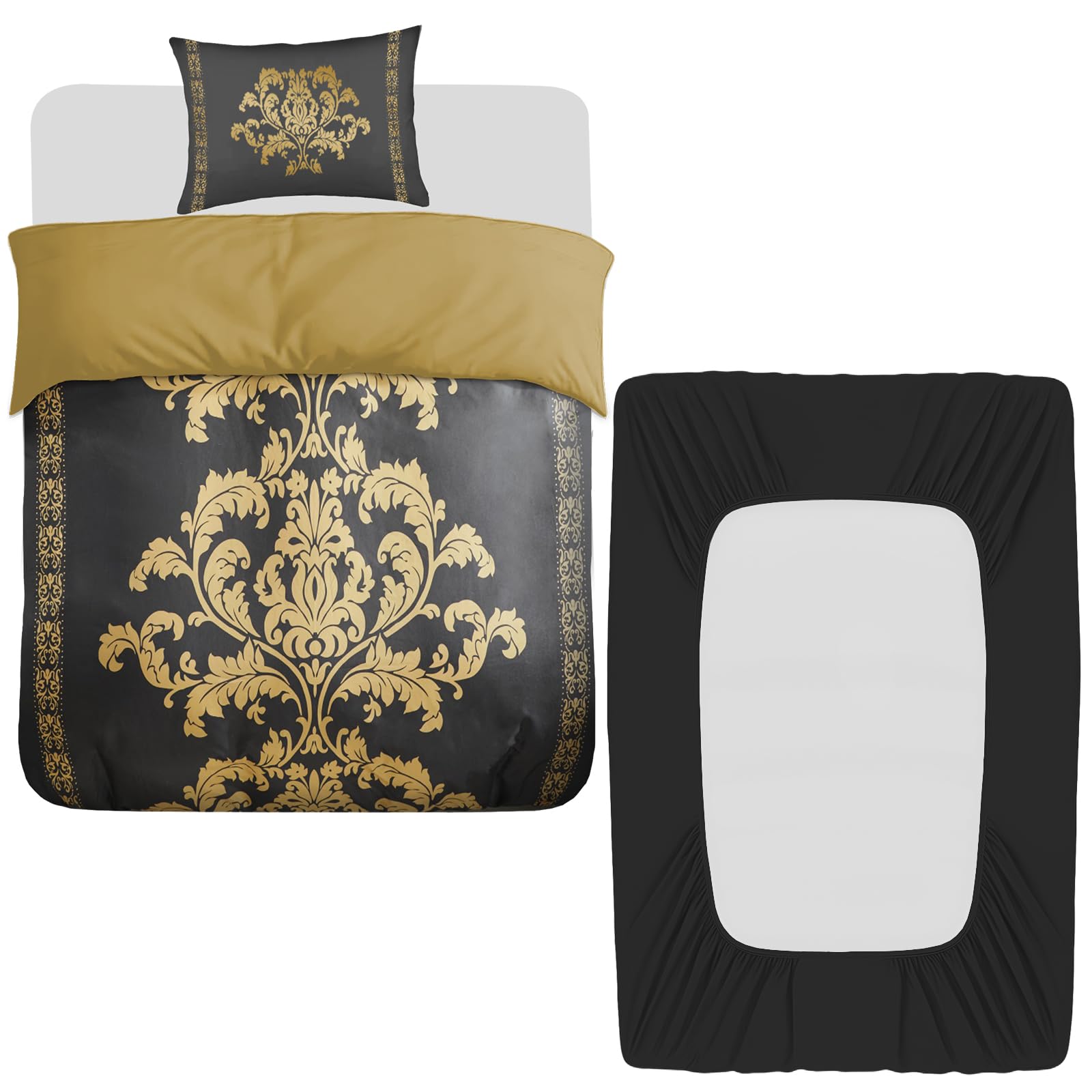 Lazzaro 3 Pcs Single Duvet Cover Set with Matching Black Single Fitted Sheet 40 cm Extra Deep Pocket - UltraSoft Breathable Premium Microfibre Reversible Quilt Cover Bedding Set For All Seasons โ image 1