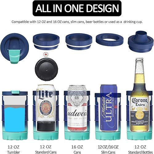 Miniatura 3 de Ourokhome Vaso térmico para latas, 5 en 1, de acero inoxidable, para latas delgadas y regulares de 12 onzas y 16 onzas y botellas de cerveza, a
