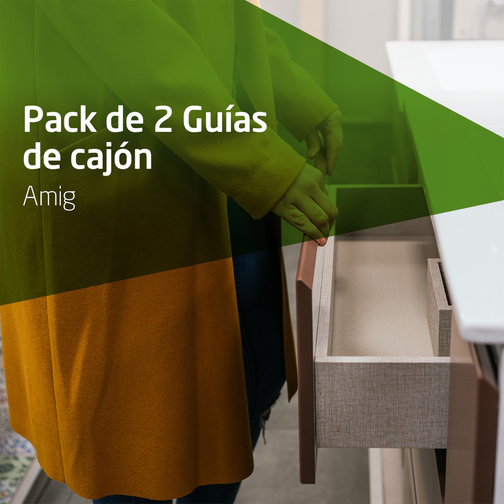 Amig - Juego de 2 guías Correderas Mod.41 de Acero Zincado para Cajones de Muebles, Cajoneras o Armarios - De Extracción Total con Autocierre - Resistencia de carga: 25 Kg/Par - Medidas: 400 mm