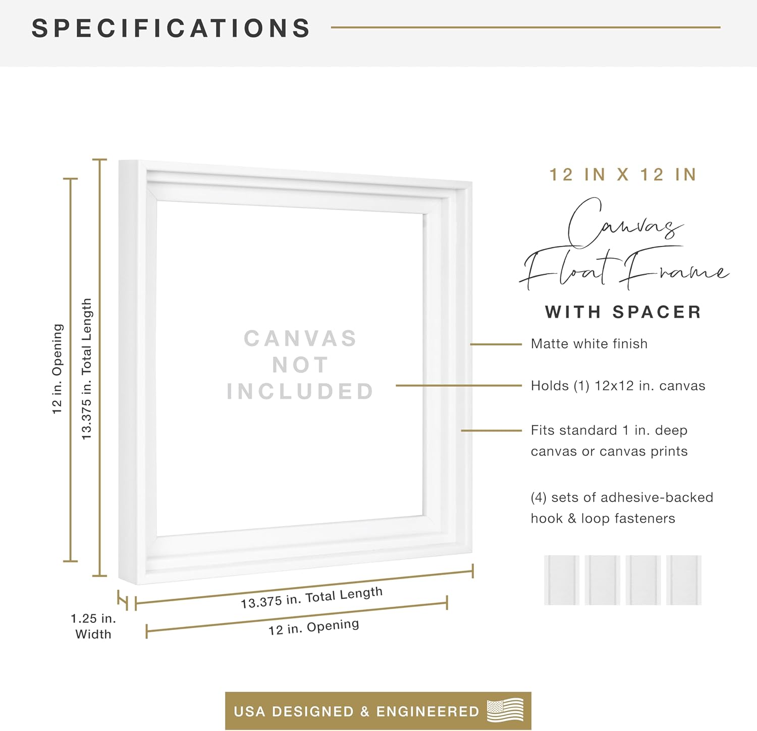 MCS Canvas Float Frames 12x12 Canvas White Frame, Vertical & Horizontal Wall Hanging Large Frame for Canvas Paintings (4-Pack)
