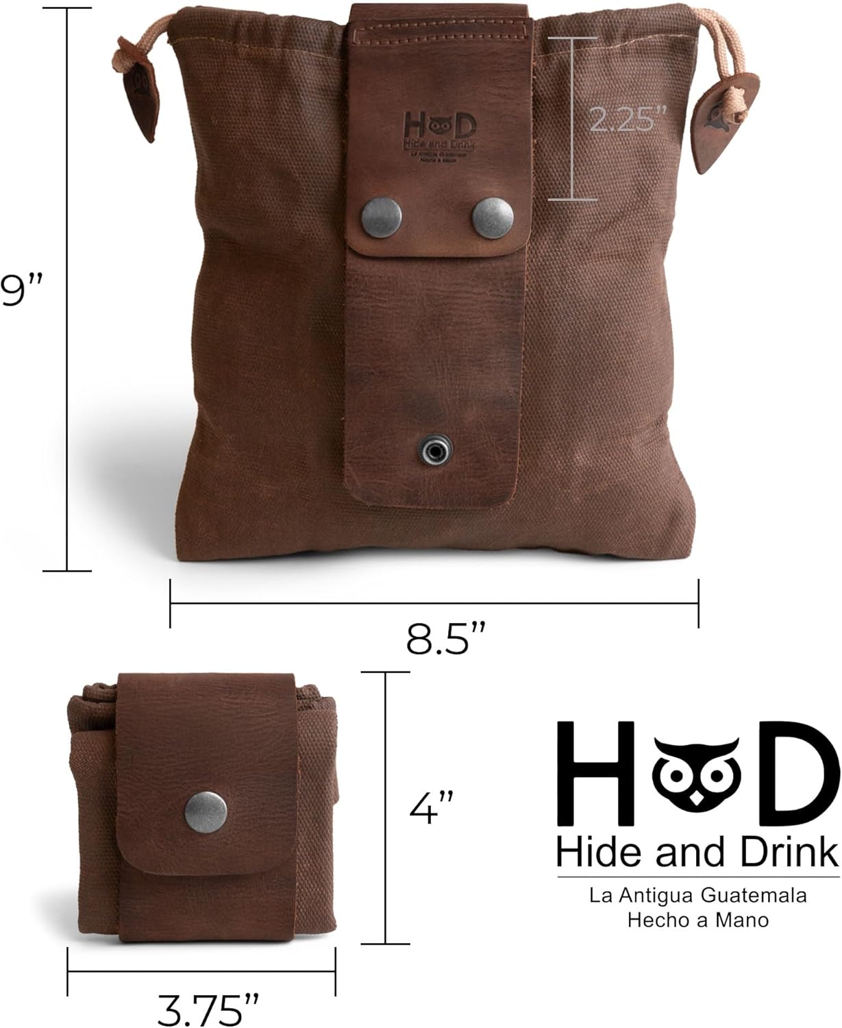 Hide & Drink, Foraging Pouch (Collapsible) for Hiking, Treasures & Seashells Bag, Easy Looping Around Belts, Grocery Storage, Waxed Canvas, Handmade - Image 4