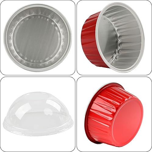 Miniatura 3 de 50 moldes para hornear con tapas, moldes de aluminio de 4 onzas con tapas, recipientes desechables para moldes para pasteles, forros de aluminio