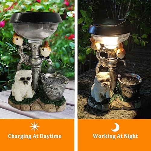 Miniatura 3 de KUYYFDS Jardín de hadas, estatua de jardín, adorno solar de jardín, luz de resina, estatuas de perro, luces solares para patio, césped, porche,