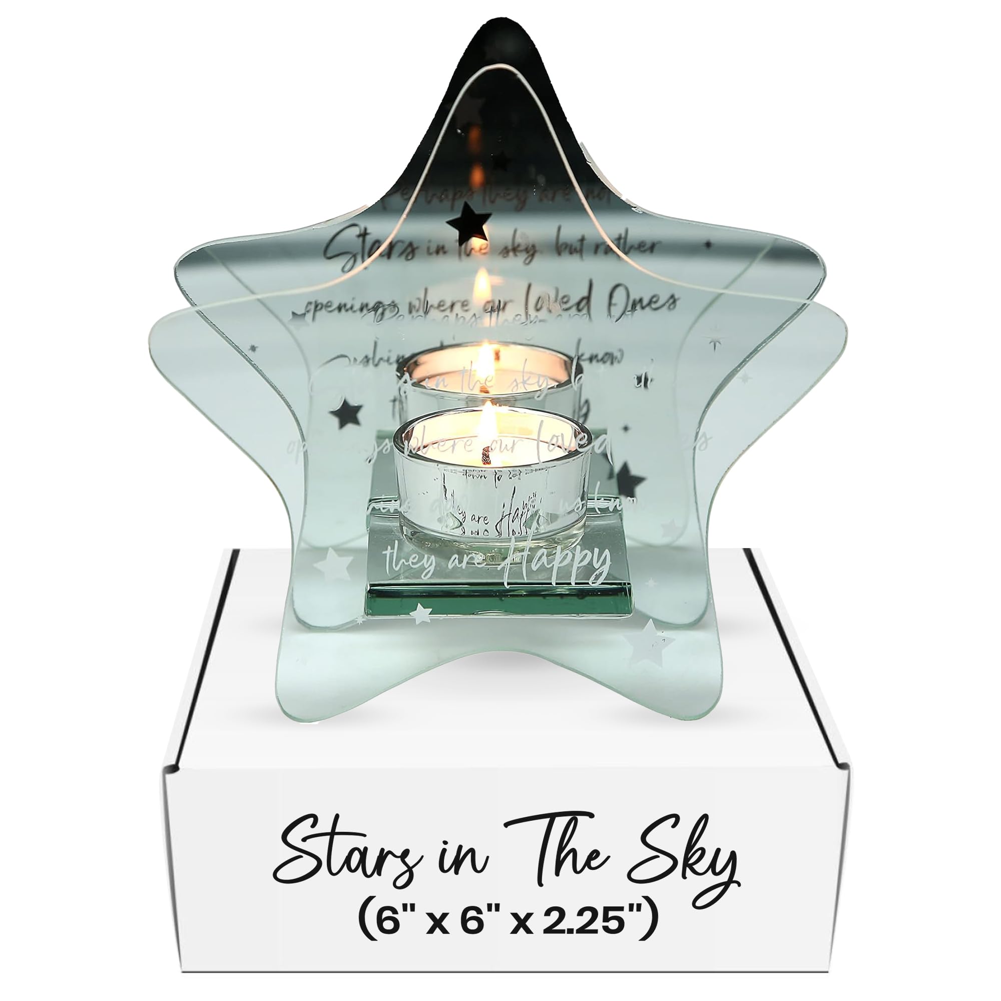 Pavilion Gift Company - Stars in The Sky - 6" x 6" x 2.25" Star-Shaped Tealight Candle Glass and Mirror Holder - in Memory Bereavement Memorial Loss Gift