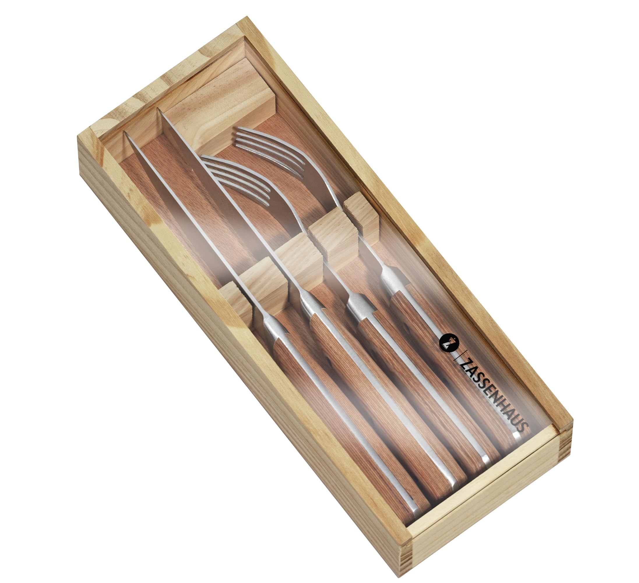 Zassenhaus Lot de 2 couverts à steak avec poignées en bois pakka dans une boîte cadeau en bois