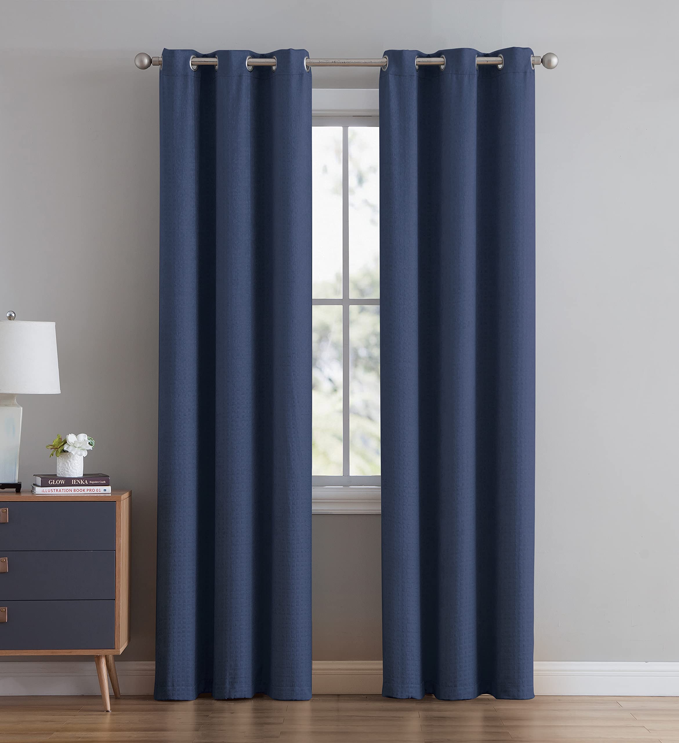 ABABY.COMABABY.COM Bethany Basketweave Blackout Panel Pair 76x84-Navy, Navy