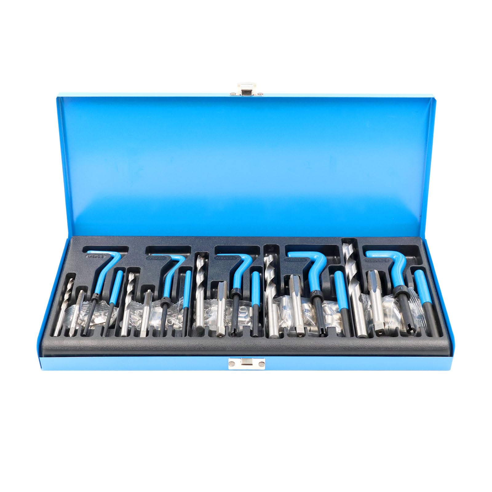 Kit di riparazione per filettatura, 131 pezzi, con inserti M5, M6, M8, M10, M12, manicotti, strumenti di riparazione filettatura, inserti filettati