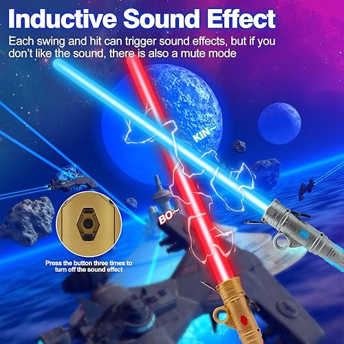 Miniatura 3 de Sable de luz para niños y adultos, juego de espadas de doble luz LED 2 en 1 con 25 luces electrónicas que cambian de color y 3 modos de sonido FX,