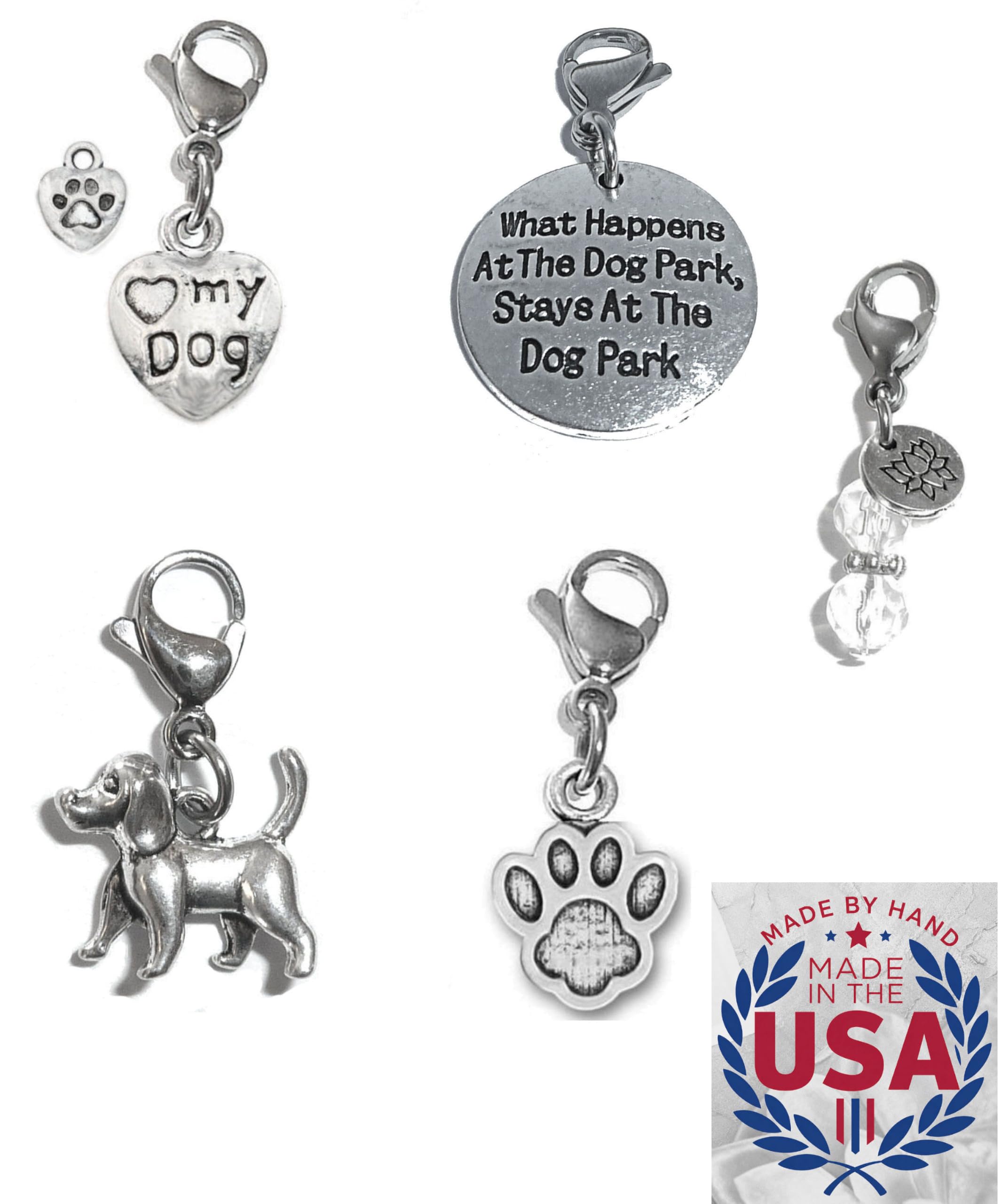 Hidden Hollow Beads 4 Clip On Charms for Purse, Handbag, Keychain, Zipper Pull, Backpack, Jewelry Accessory, USA