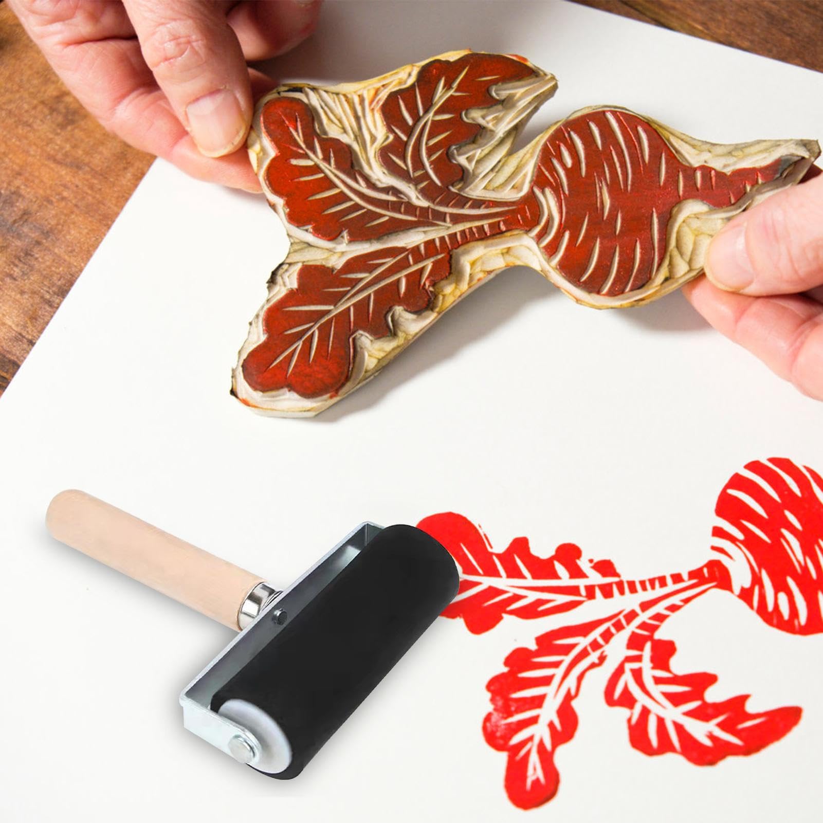 Rullo In Gomma Per Artigianato | Rullo per Artigianato con Manico in Legno,Pennello per Pittura, Strumento per Stampa per Stampa Artistica, Carta da Parati, Trasferimento su Carta, Scrapbooking e Lavo