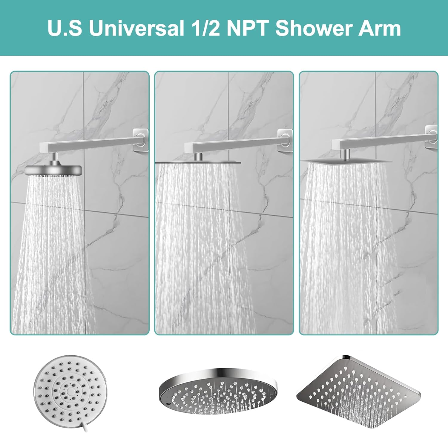 Shower Arm, 16 Inch Rectangular Shower Head Extension Arm with Flange and Teflon Tape, Made of Stainless Steel, Wall Mounted Pipe for Shower Head Straight Shower Pipe for Modern Bathroom (Chrome)
