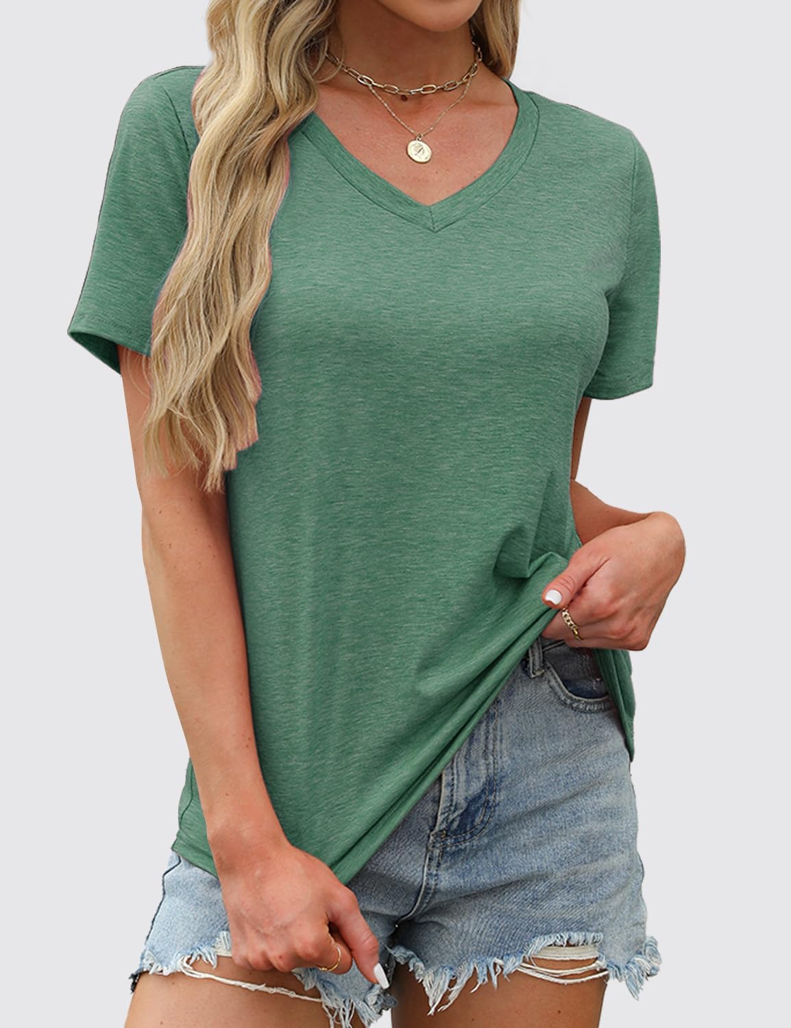 Womens Short Sleeve T Shirts V Neck Tops Summer Trendy Comfy Casual Basic Tee Shirt - Image 4