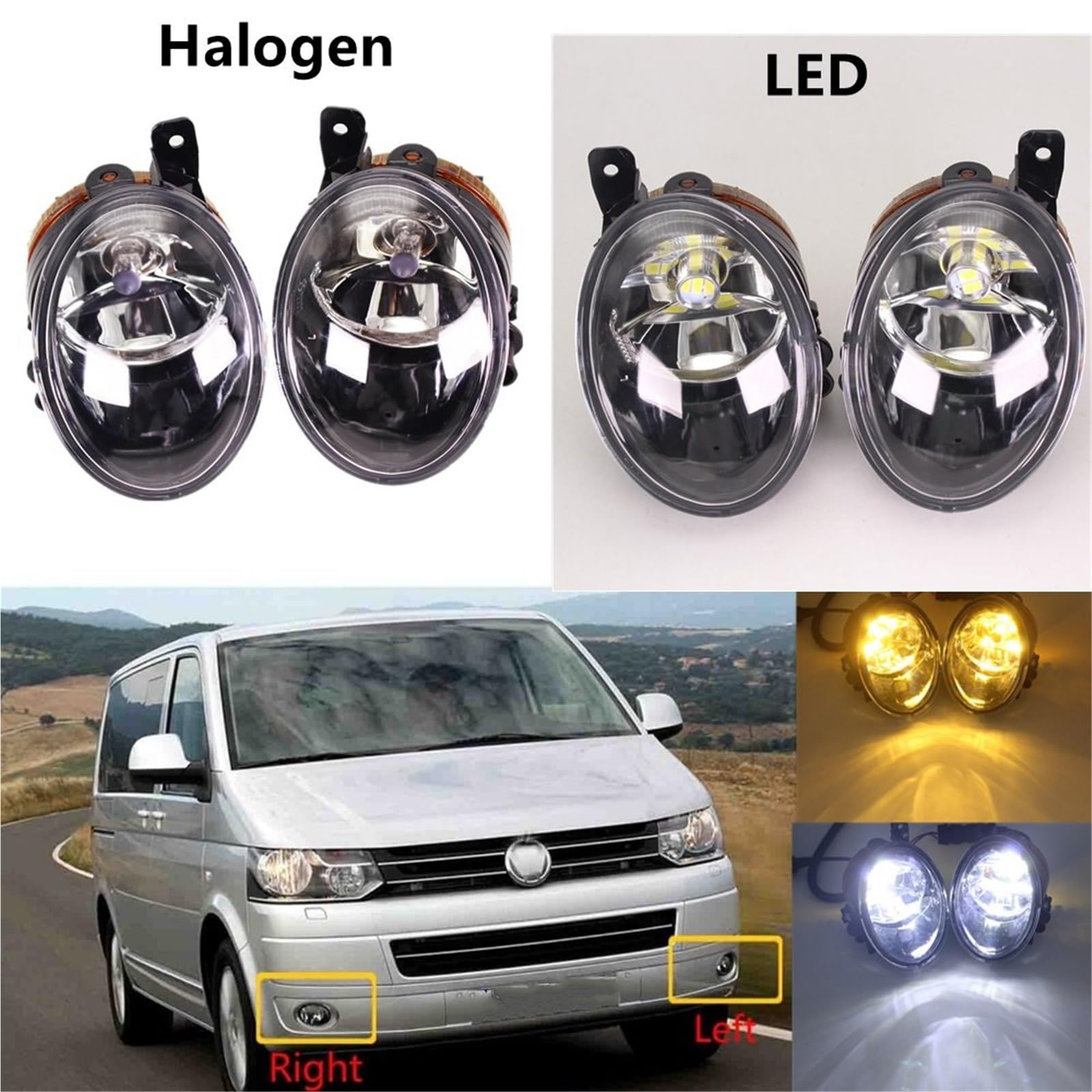 LED Oświetlenie pomocnicze Do Transporter Multivan Caravelle T5 T6 | 2010-2015 Przednia Halogenowa Lampa Przeciwmgielna LED + Przewód(LED Lamp Wire)